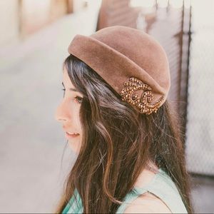 Vintage Borsalino Frost Bros. Brown Felt Cloche Hat With Beading